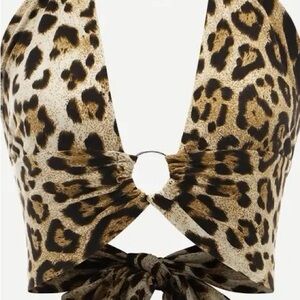 SHEIN Leopard Print Ring Detail Crop Top